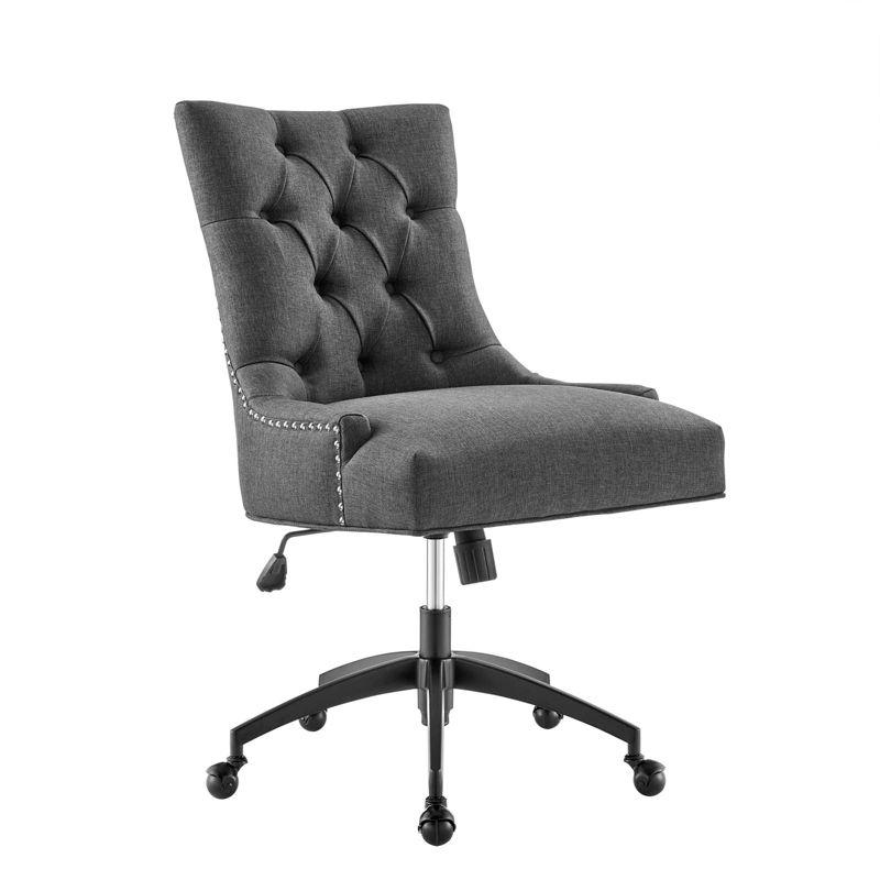 Gray Tufted Fabric Swivel Office Chair with Black Base