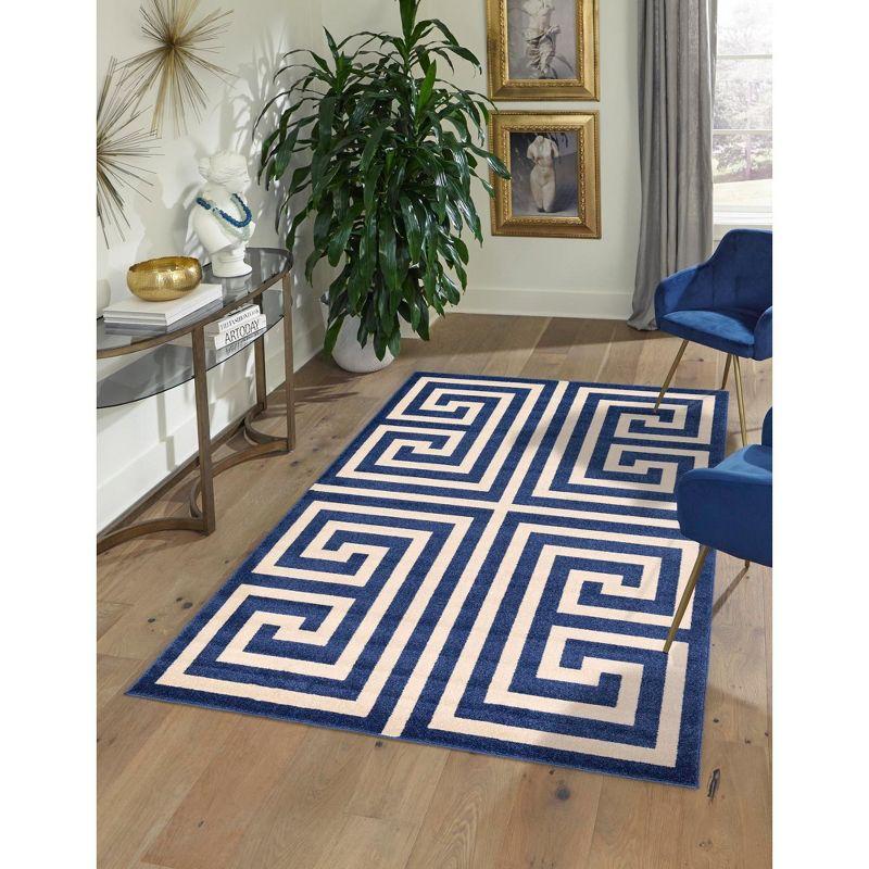 Unique Loom Athens Collection Area Rug - Greek Key (6' 1" x 9' Rectangle Navy Blue/Beige)