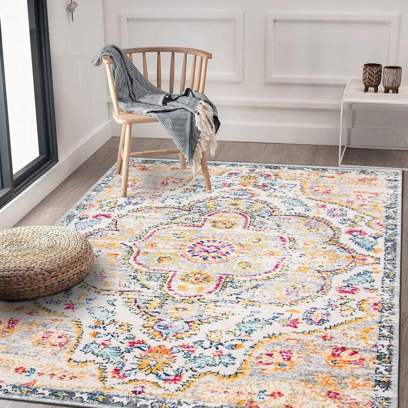 World Rug Gallery Distressed Vintage Bohemian Gray 7'10" x 10' Area Rug:  Medallion Pattern,  Pet Friendly,  Low Cut Pile
