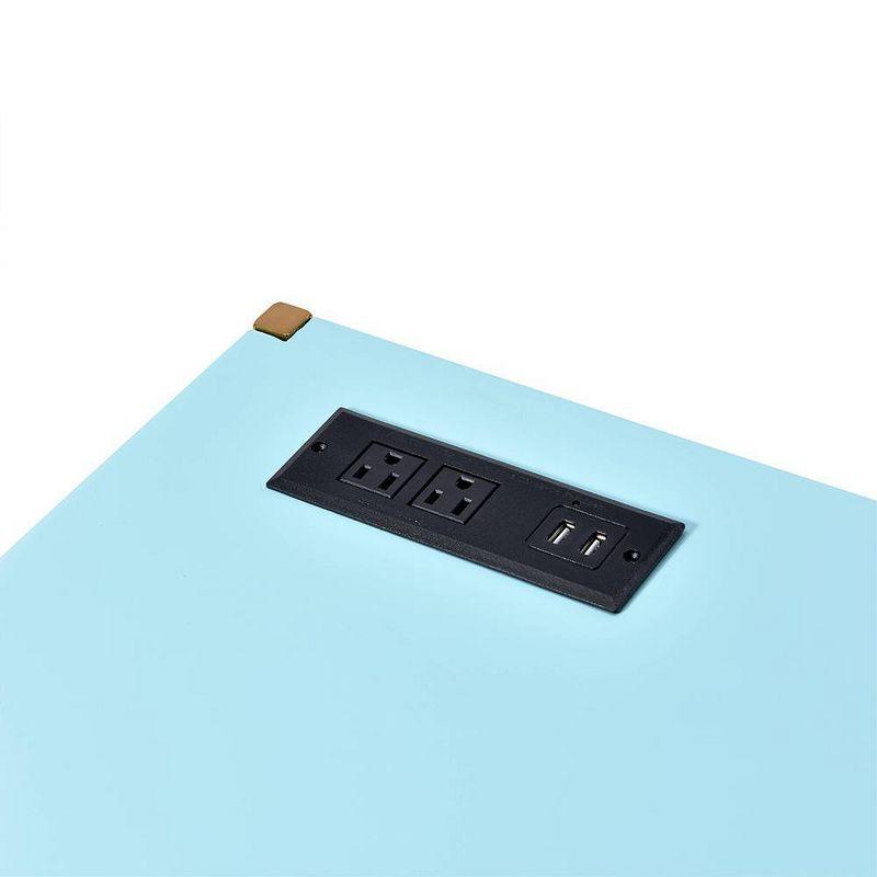 42" Midriaks Writing Desk Baby Blue/Gold Finish - Acme Furniture: Chic Office Furniture with USB Ports