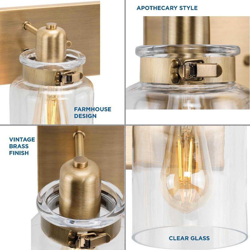 Progress Lighting, Calhoun, 2-Light Bath Vanity, Vintage Brass, Clear Glass