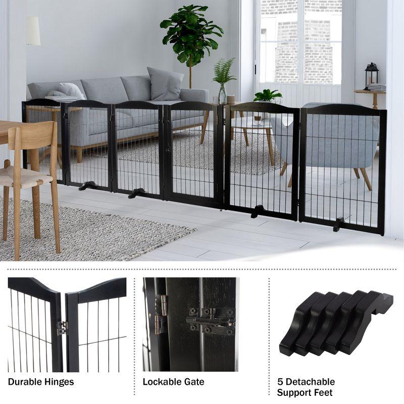 PETMAKER Pet Gate - 6-Panel Indoor Folding Dog Fence for Stairs or Doorways - 132.5x31.5-Inch Freestanding Play Pen with Support Feet