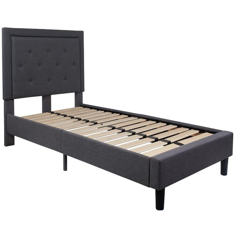 Flash Furniture Roxbury Twin Size Tufted Upholstered Platform Bed in Dark Gray Fabric