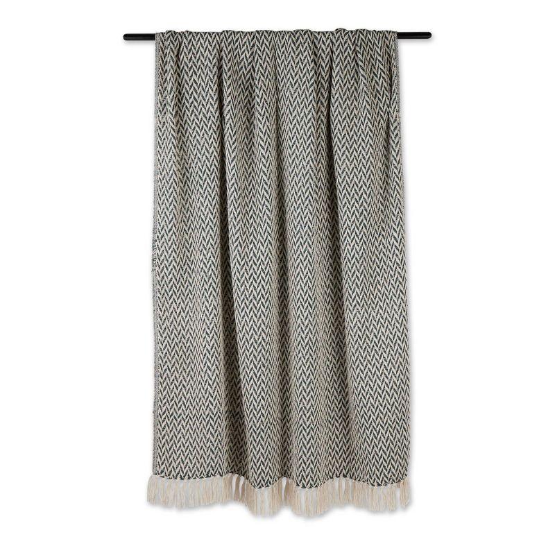 50"x60" Zig-Zag Throw Blanket Hunter Green - Design Imports: Woven Cotton, Fringe Trim