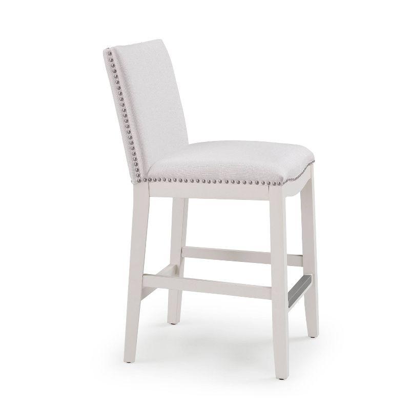 Comfort Pointe Arissa Counter Height Barstool Snow: Upholstered, Hardwood Frame, Nailhead Trim