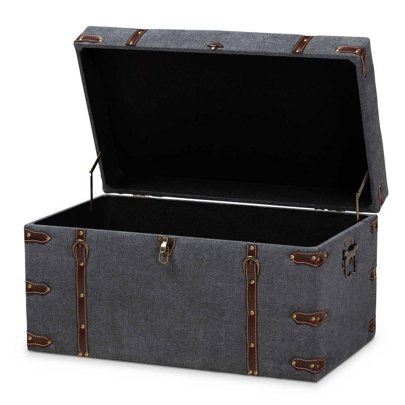 Palma Modern Transitional Fabric Upholstered Storage Trunk Ottoman Gray - Baxton Studio: Cushioned, Antique Brass Latches, No Assembly Required