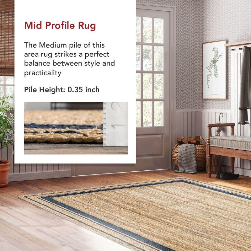 Nuloom Rikki Bordered 4x6 Jute Indoor Area Rug for Dining Room Rug Neutral Rug Living Room Rug Kitchen, Navy/Natural