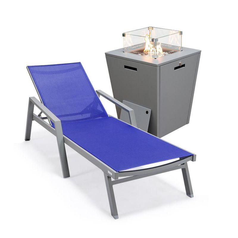 LeisureMod Outdoor Metal Chaise Lounge with Table (Set of 2)