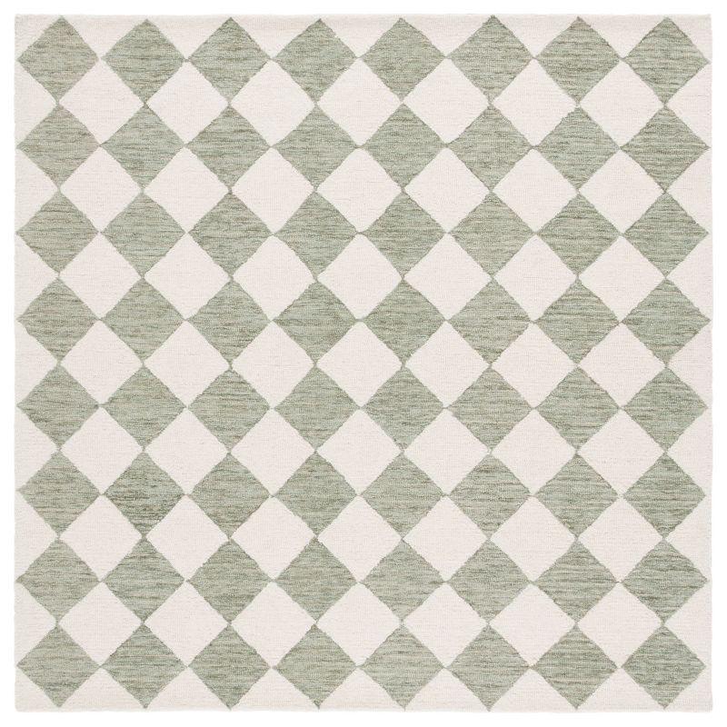 Ivory and Sage Hand-Tufted Wool Square Rug, 6x6 ft