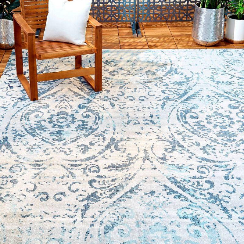 Nicole Miller New York Patio Sofia Juniper Paisley Indoor/Outdoor Area Rug, Ivory/Blue