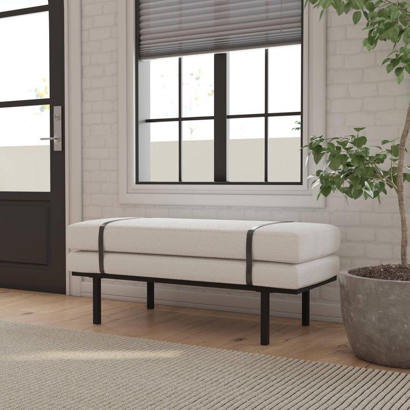 HomePop Upholstered Bench Cream Boucle/Black: Rectangle Ottoman for Bedroom, Entryway, End of Bed