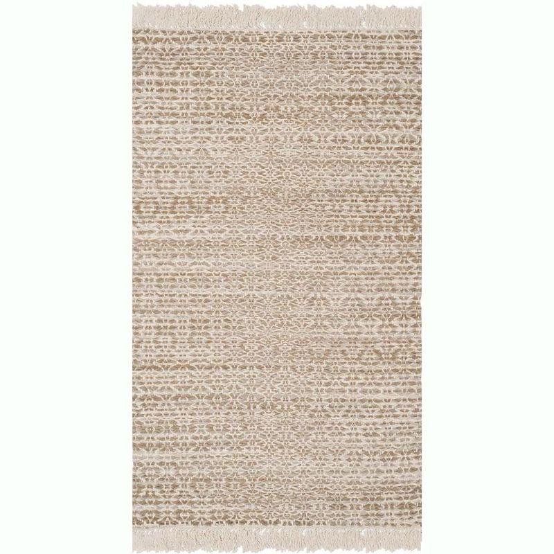 Ivory and Beige Geometric Flat Woven Cotton Area Rug 4' x 6'