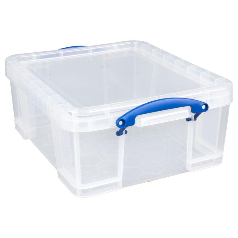 Really Useful Box 17 Liter Plastic Stackable Storage Container with Snap Lid & Built-In Clip Lock Handles for Home or Office Organization, Clear