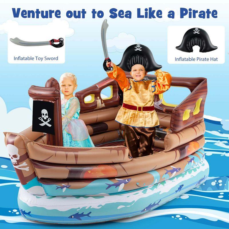 Costway Inflatable Pirate Ship Playhouse with Built in Motor Inflatable Toy Sword