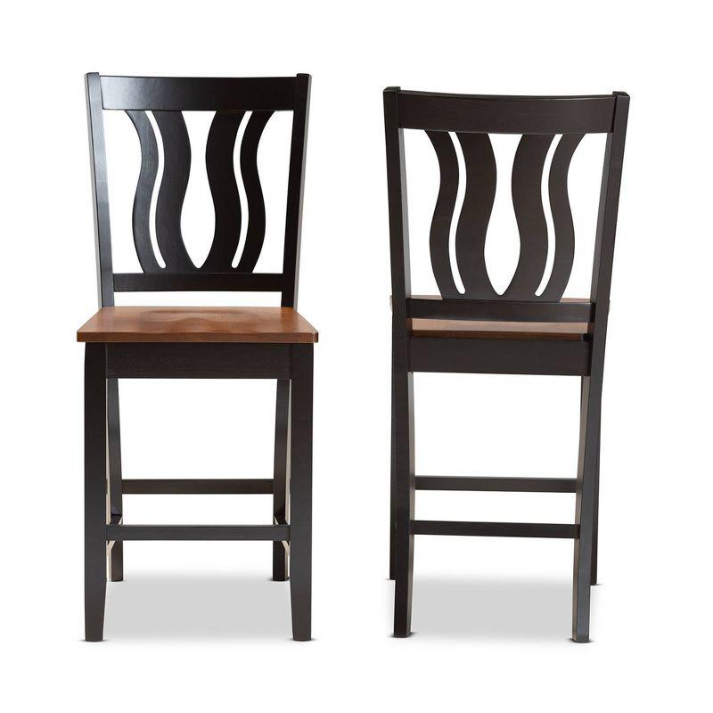 2pc Fenton Two-Toned Wood Counter Height Barstools Set Brown - Baxton Studio: Oval Backrest, Polyester Upholstery