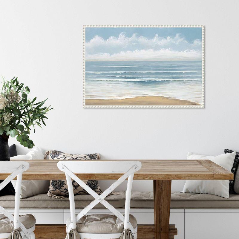 33"x23" Smooth Beach Waves by Bruce Nawrocke Framed Canvas Wall Art Print White - Amanti Art