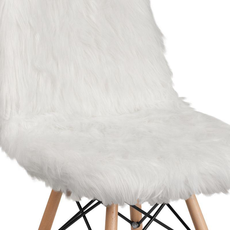 Retro Chic White Faux Fur Accent Chair with Beechwood Base