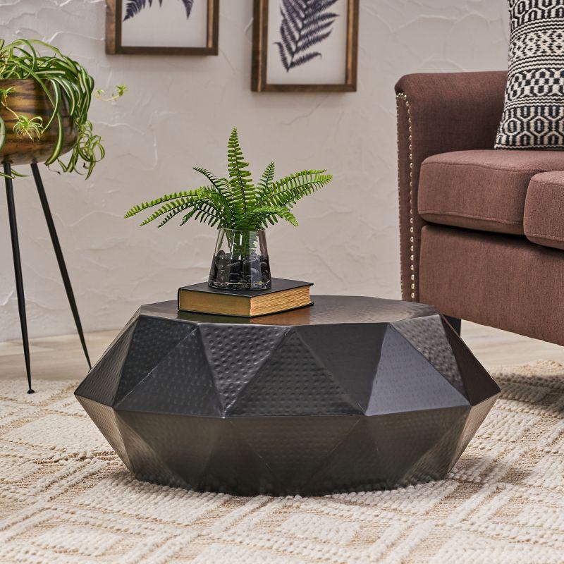 Black Aluminum Polygonal Coffee Table with Hammered Surface