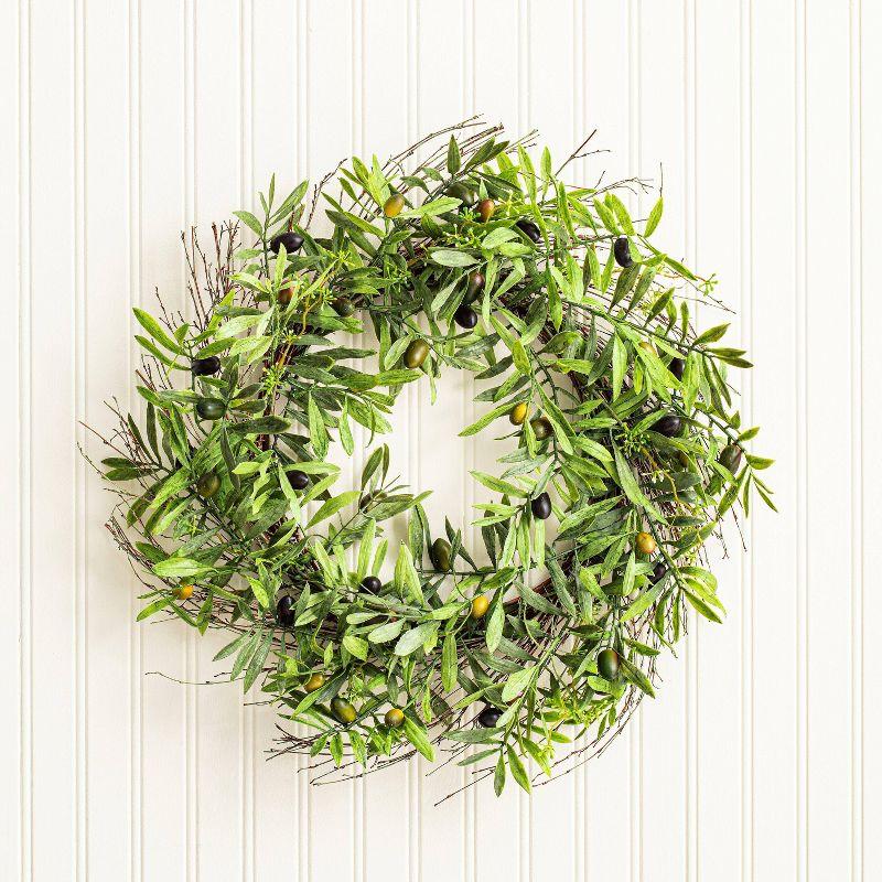 Artificial Olive Leaf Wreath (24") - Vickerman: Indoor Faux Floral Decor, Polyester, Spring Theme