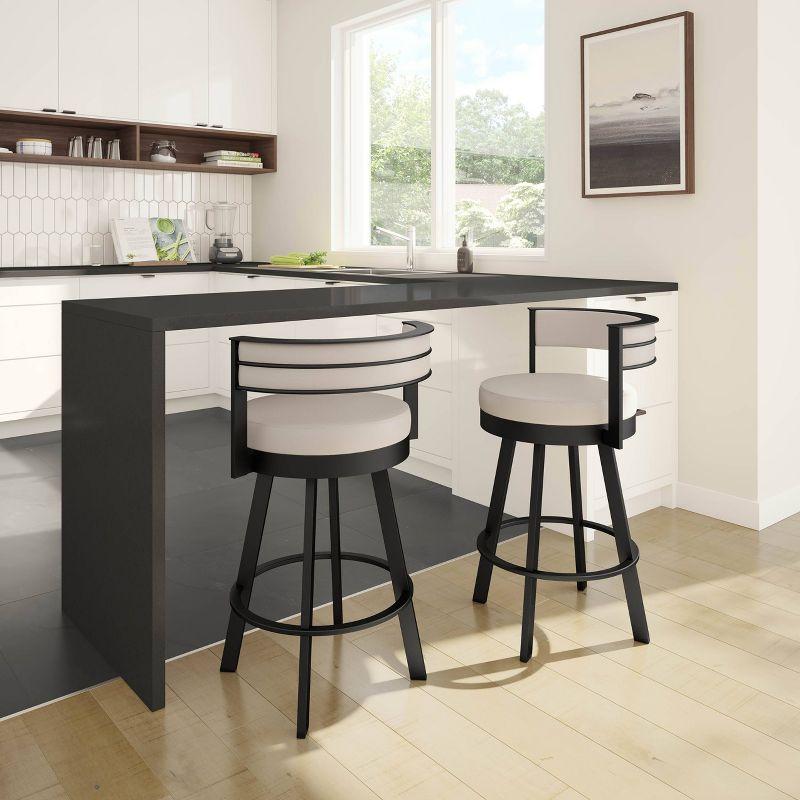 Amisco Browser Barstool: Faux Leather, Oval Back, Steel Frame, Fixed Height 30"