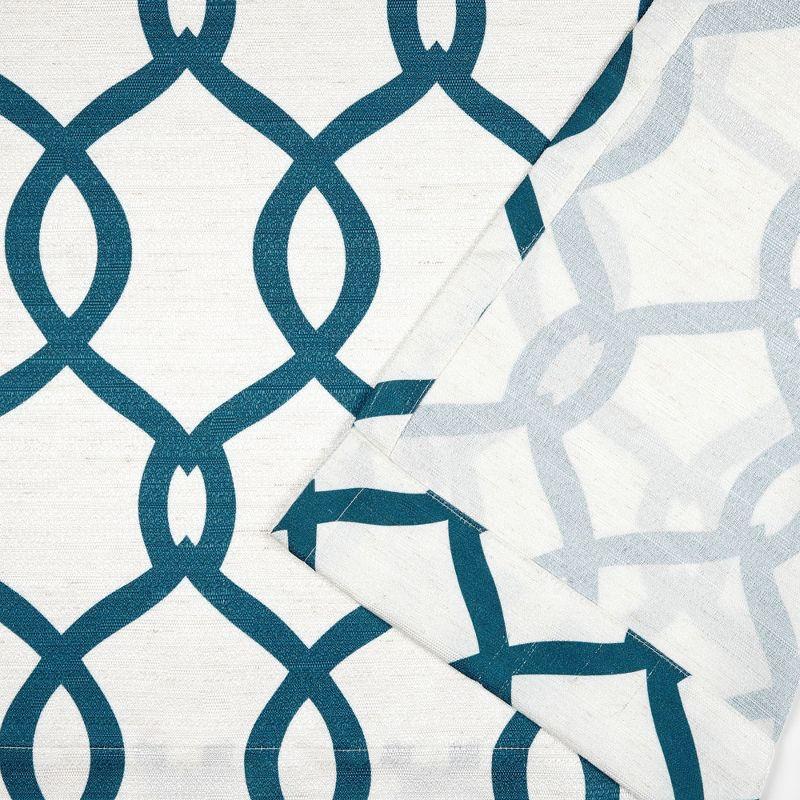 Teal Geometric Light-Filtering Linen Blend Grommet Curtains, 54x84