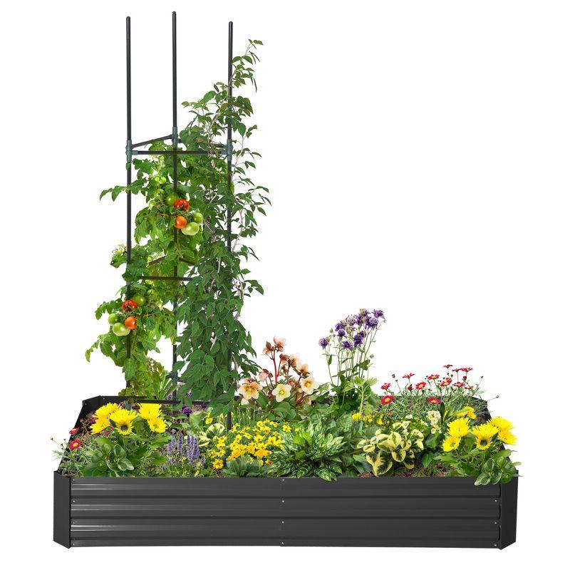 Outsunny Raised Garden Bed, Galvanized Elevated Planter Box with 2 Customizable Trellis Tomato Cages for Climbing Vines, 6' x 3' x 1', Black