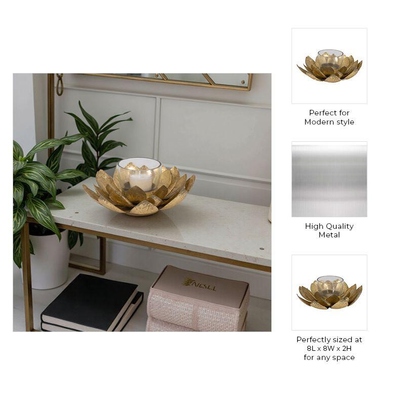 Sagebrook Home 8" Lotus Candle Holder - Contemporary Gold Metal Decorative Votive Candle Holder for Home or Event Decor - Decorative Lotus Candle