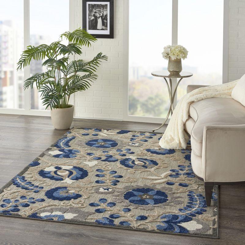 Nourison Aloha Floral Textured Flatweave High-Low Indoor Outdoor Area Rug Natural/Blue 3'6" x 5'6"