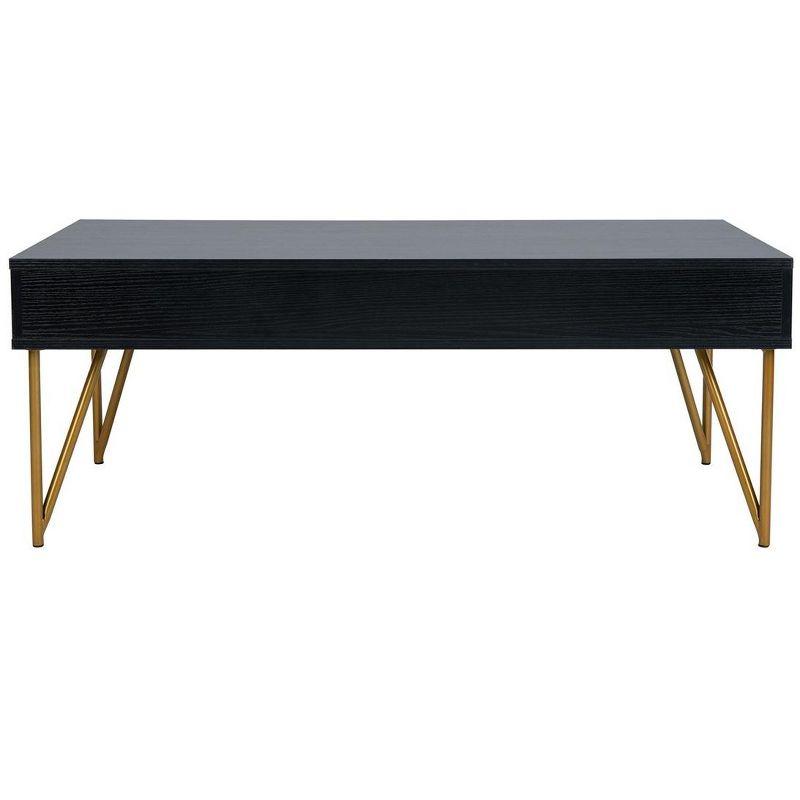 Rectangular Black and Gold Wood Metal Coffee Table with Storage