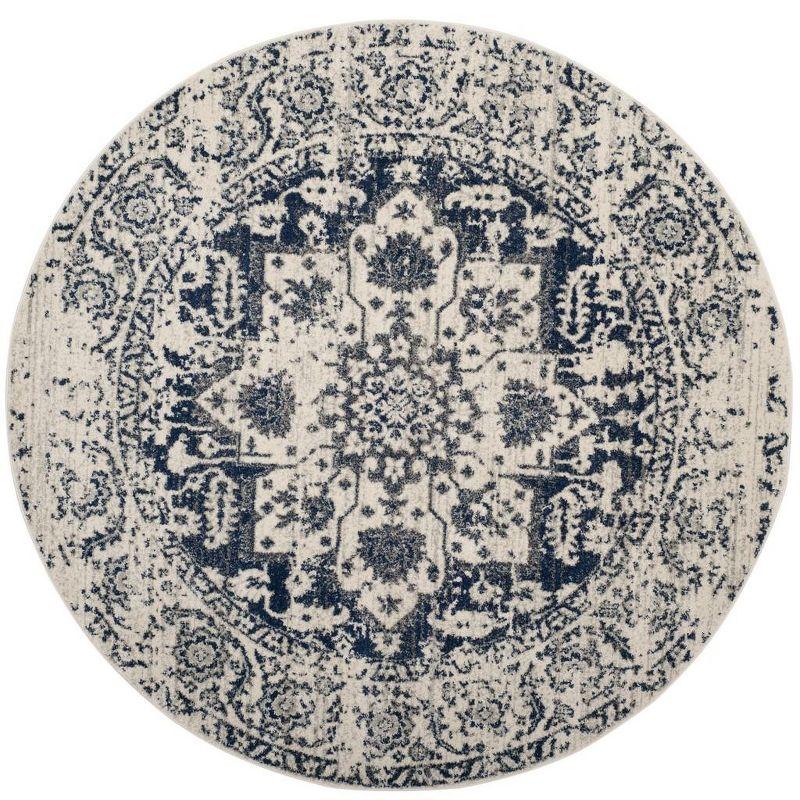 Madison MAD603 Power Loomed Indoor Area Rug - Cream/Navy - 6'7" Round - Safavieh