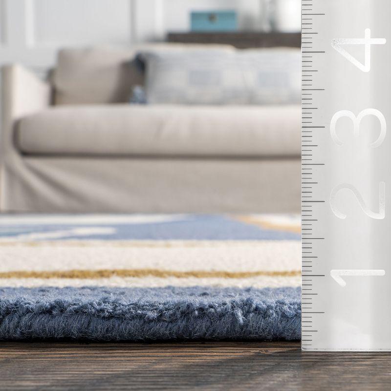 Nuloom Terica Abstract 4x6 Wool Indoor Area Rug for Living Room Bedroom Dining Room Kitchen, Blue/Ivory