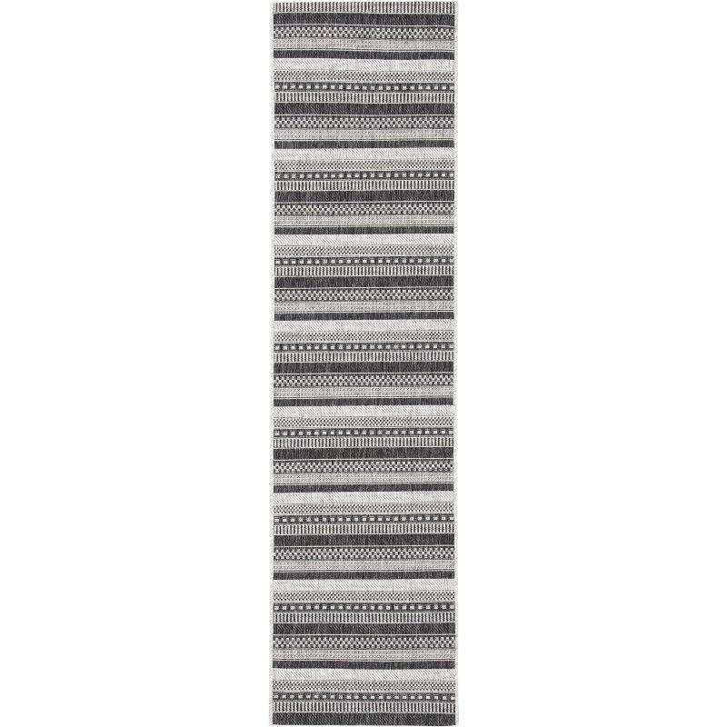 Black and Gray Flat Woven Synthetic Indoor/Outdoor Rug