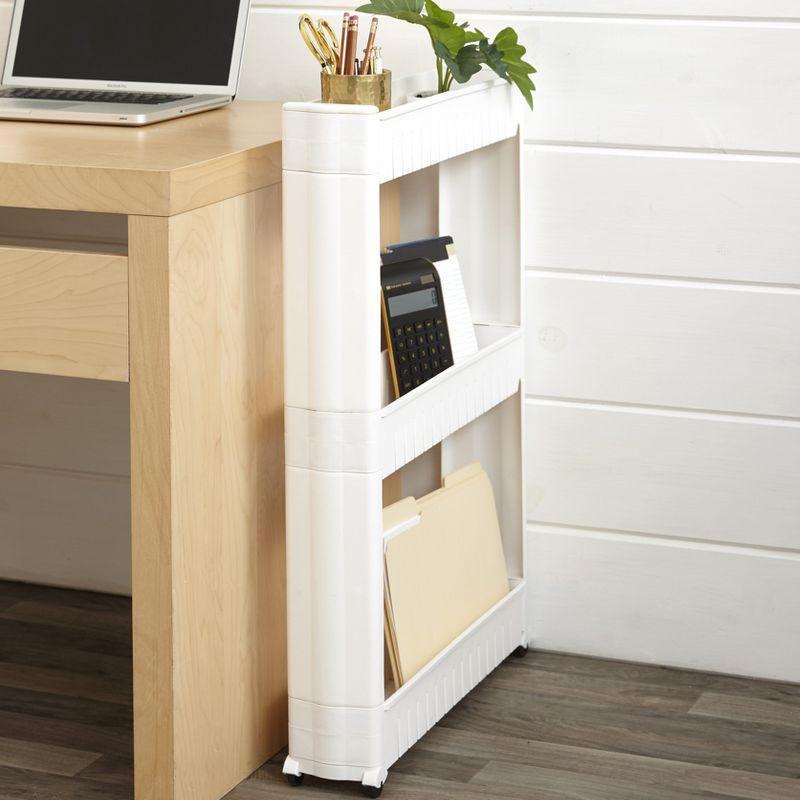 Slim White 3-Tier Rolling Kitchen Cart with Storage