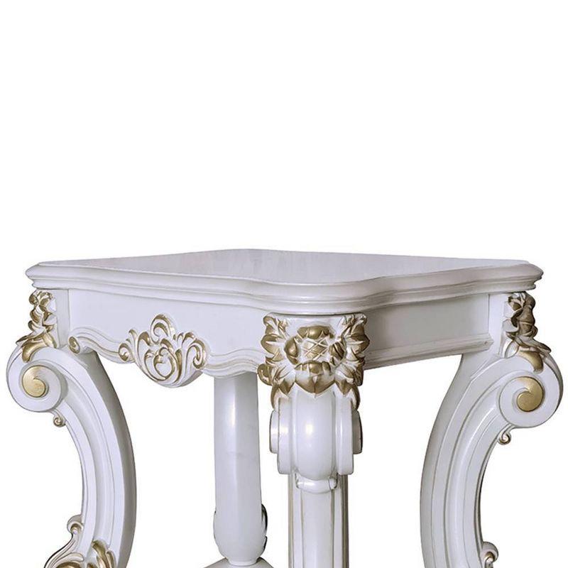 30" Vendome Accent Table Antique Pearl Finish - Acme Furniture: Scrolled Legs, Square Design, Storage Shelf