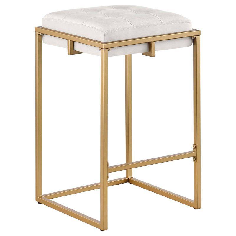 Coaster Set of 2 Nadia Modern Upholstered Square Counter Height Barstools Beige/Gold