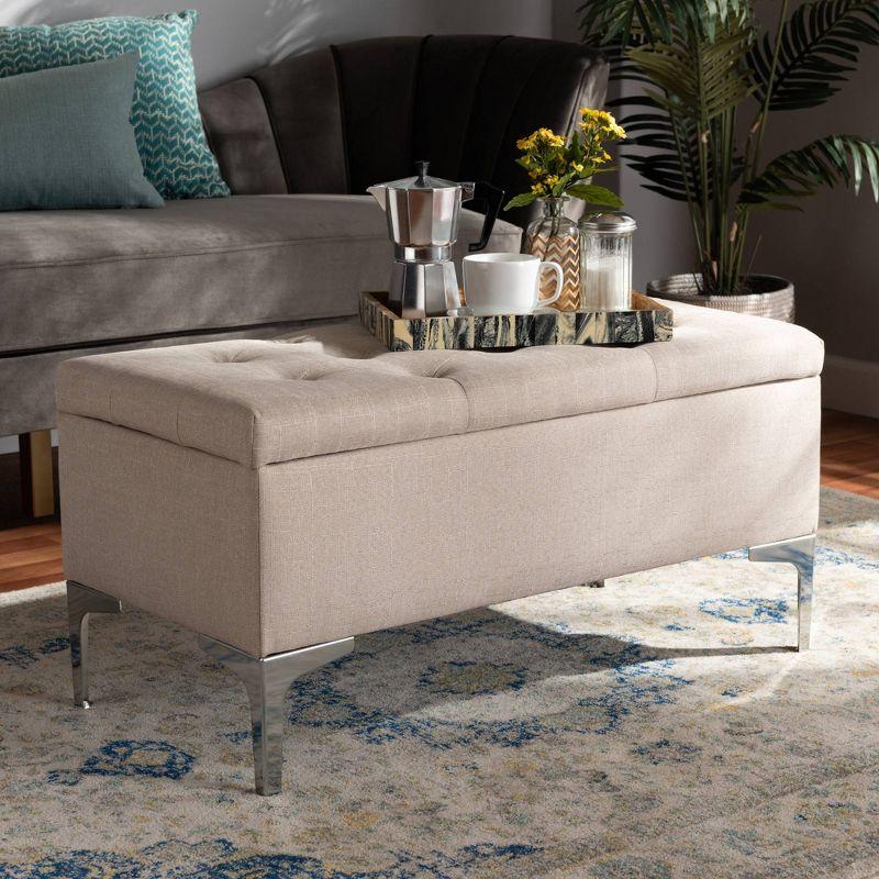Mabel Fabric Upholstered Metal Storage Ottoman Silver - Baxton Studio