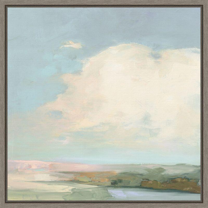 Colorful Horizon Blue Abstract Framed Canvas Art Print 22 x 22