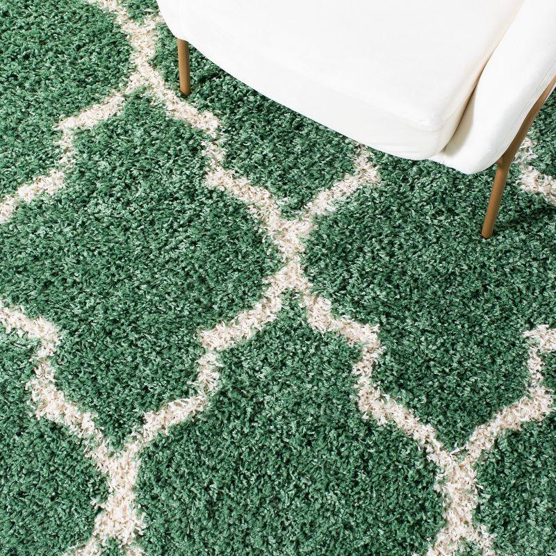 Green and Ivory Rectangular Shag Area Rug