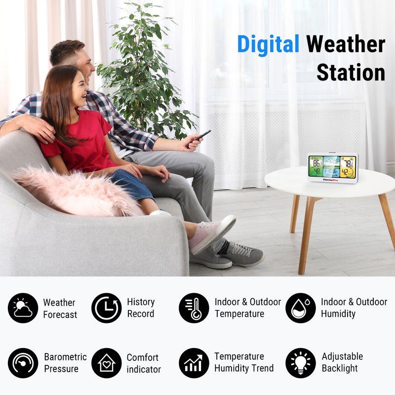 ThermoPro TP280BW 1000FT Home Weather Stations Wireless Indoor Outdoor Thermometer, Indoor Outdoor Weather Station