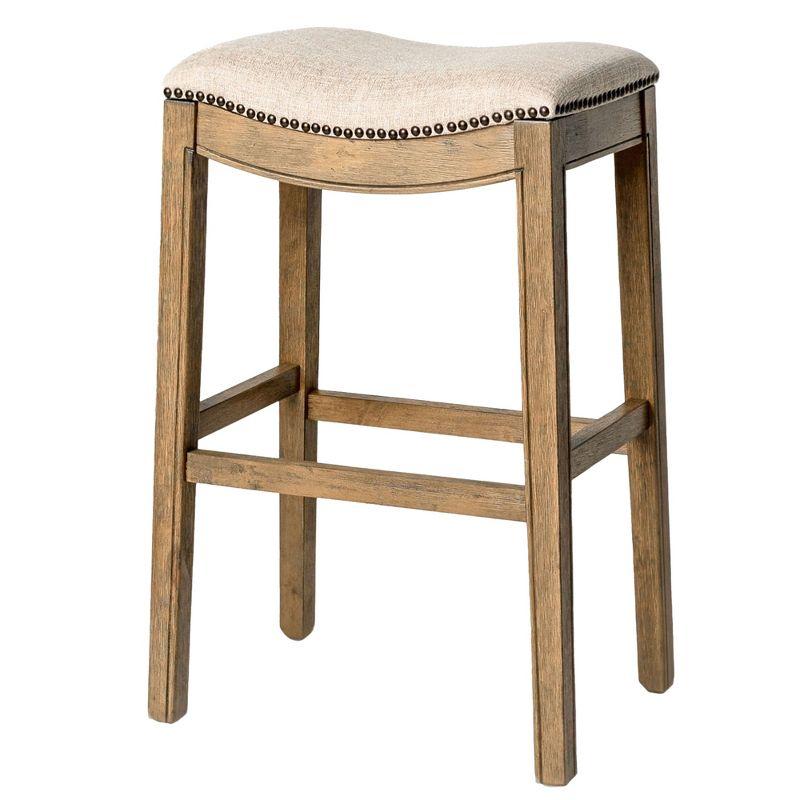 Natural Wood and Metal Backless Saddle Bar Stool