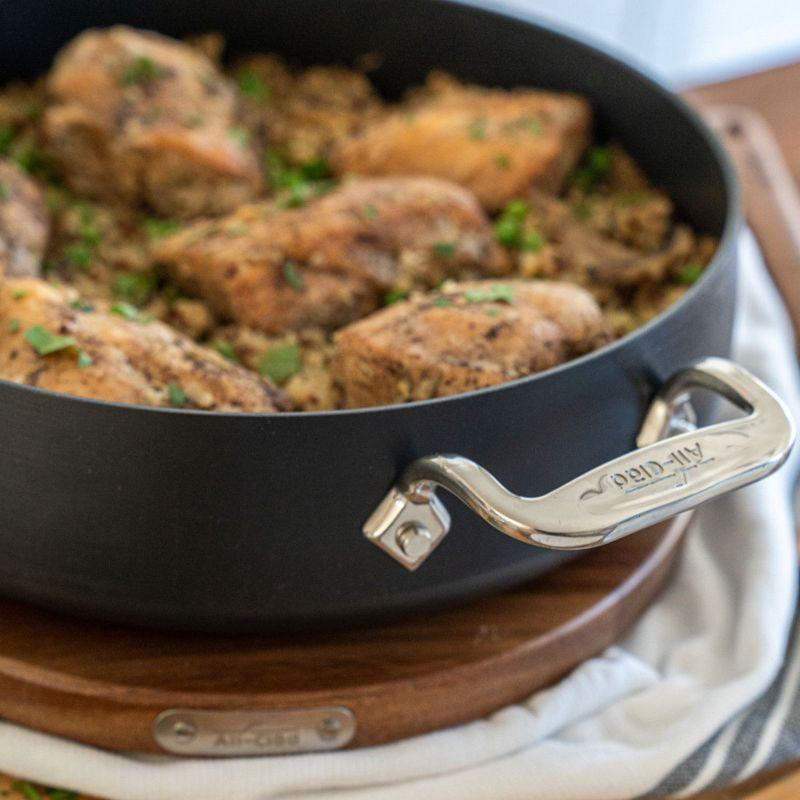 All-Clad 4 Quart Nonstick Sauteuse with Acacia Wood Trivet & Spoon and Glass Lid, HA1 Hard Anodized Cookware