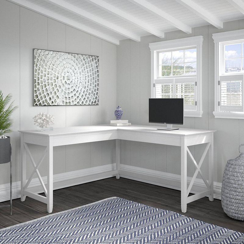 Pure White Oak 60" Corner Desk with Drawer and X-Shaped Sides