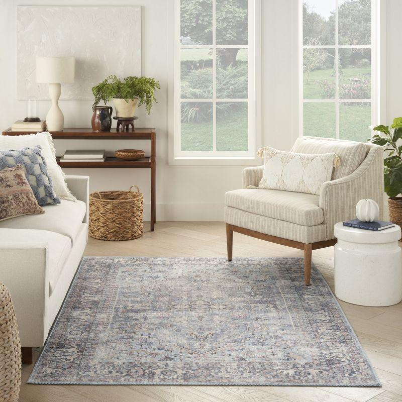 Light Grey/Blue 4' x 6' Floral Cotton Chenille Area Rug