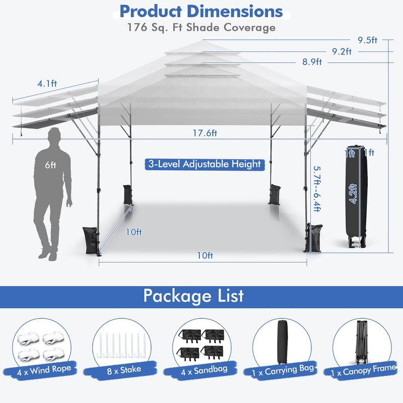 Costway 10'x17.6'Outdoor Instant Pop-up Canopy Tent Dual Half Awnings Adjust Patio White