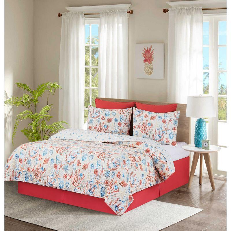 Shelly Shores White/Blue/Red Cotton Reversible Quilt Set