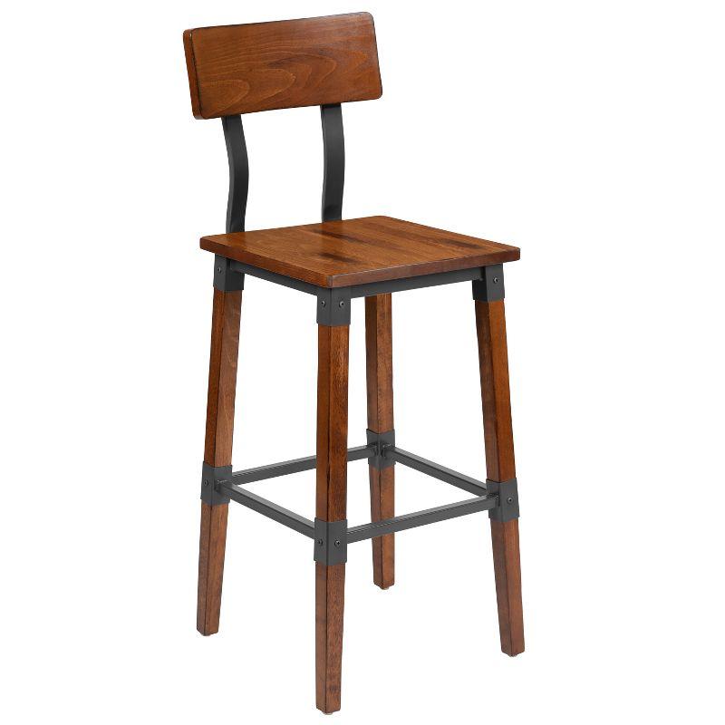 Merrick Lane Bar Height Dining Stools with Steel Supports and Footrest in Walnut Brown - Set Of 4