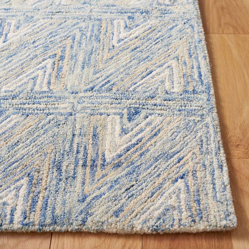 Blue and Beige Abstract Handmade Wool Area Rug 6' x 9'