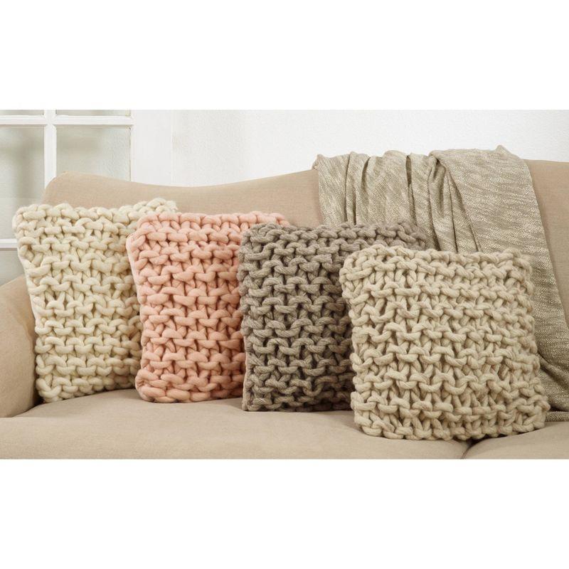 18"x18" Chunky Knit Square Throw Pillow Cream - Saro Lifestyle
