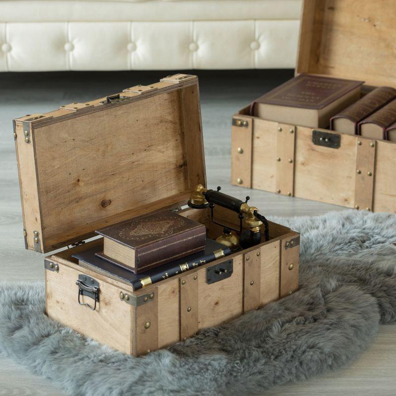 Vintiquewise Natural Wooden Style Trunk with Handles , Large