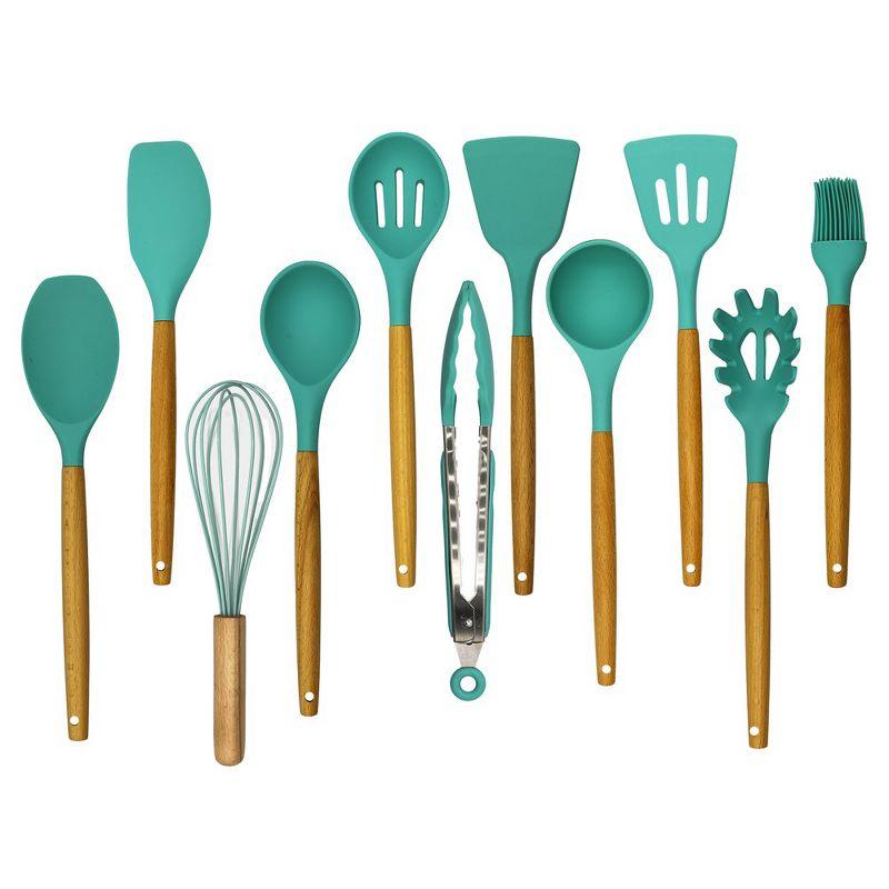 Cheer Collection 12 Piece Non-Stick Silicone Spatula Set with Wooden Handles